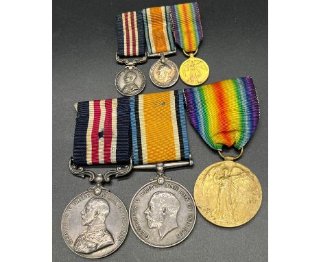 WW1 Trio medal set and matching miniature set, War &amp; Victory medals together with For Bravery in the field medal. Belongi