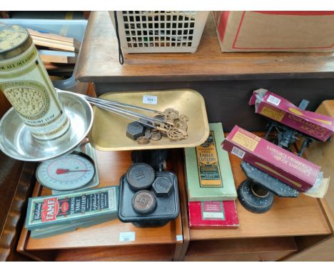 Selection of vintage scales , vintage boxed cutlery etc 
