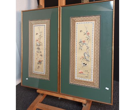 2 framed Chinese silk tapestry panels [80x45cm] 