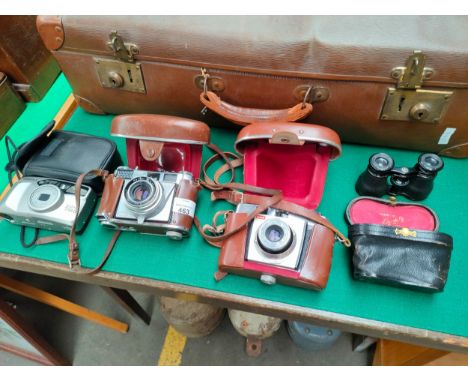 3 vintage cameras includes Kodak together with french opera glasses 
