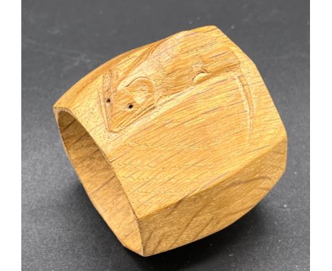 Robert Thompson Mouseman single napkin ring with signature mouse carving. 