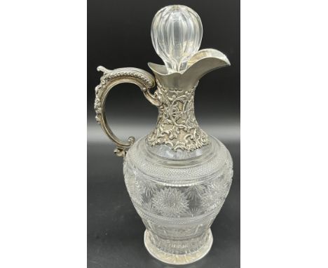 Antique London silver mounted and cut crystal wine jug/ decanter with stopper. Dated 1899. [28cm high] 