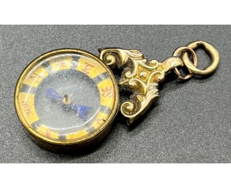 Antique Birmingham 9ct yellow gold fob compass. [5.63grams] 