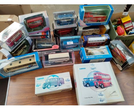 Large collection of boxed corgi buses to include double bus set guy Arab and Leyland tiger 