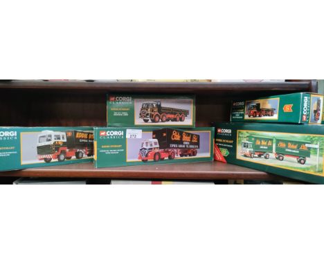 Shelf of Corgi Eddie Stobart trucks etc 