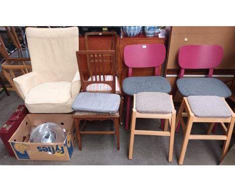 A mixed lot of chairs  along with light fitting and case 