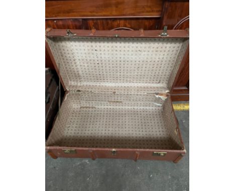 Vintage wooden bound travel trunk. 