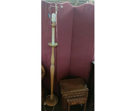 Vintage folding screen , nest of carved tables together with standard floor light 