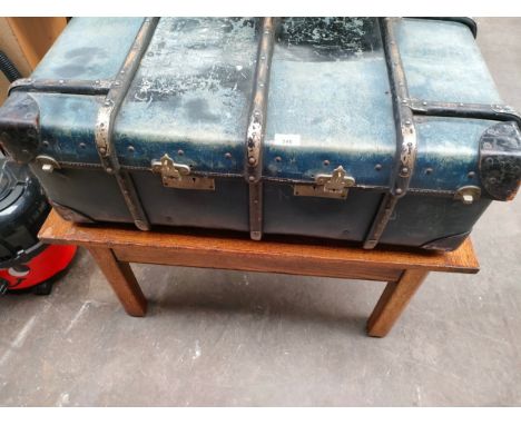 Vintage Light oak table together with vintage travel trunk 