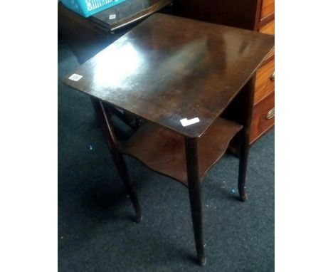 SMALL SQUARE MAHOGANY PLANT TABLE WITH SHELF