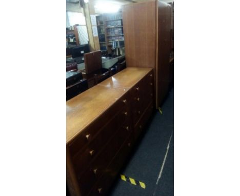 MATCHING DOUBLE WARDROBE &amp; TWO LIGHT OAK CHESTS OF 4 DRAWERS