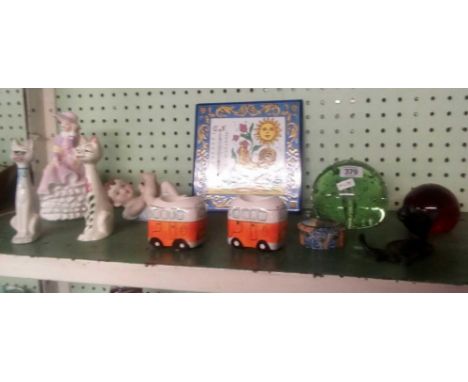 SHELF OF POTTERY &amp; GLASSWARE ETC