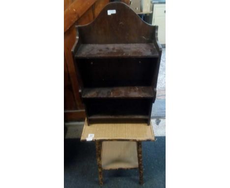 SMALL BAMBOO TABLE &amp; A LIBERTY &amp; CO OAK SHELF 