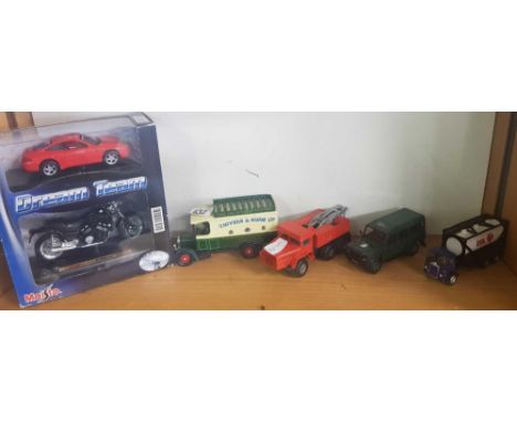 MATCHBOX BATTLE KING RECOVERY LORRY. CORGI DELIVERY VAN. LAND ROVER DEFENDER. OIL WAGON. MAISTO PORCHE 911 &amp; YAMAHA MOTOR