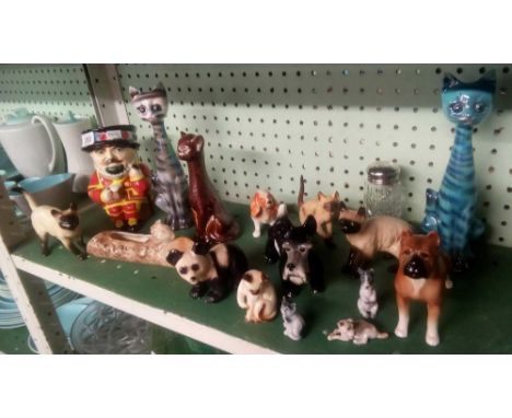 SHELF OF ANIMAL ORNAMENTS ETC