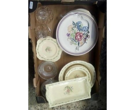 CARTON WITH GLASSWARE &amp; NEW HALL STAFFORDSHIRE POTTERY