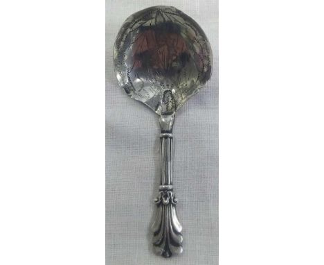 A VICTORIAN SILVER CADDY SPOON WITH ENGRAVED BAND - B'HAM 1860 G.UNITE