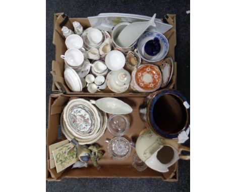 Two crates of ceramics, Austrian hand painted vase, Indian tree china, Royal Worcester cup and saucer, Royal Worcester bird f