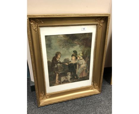 A chromolithographic print : depicting children with a terrier 37cmx43cm