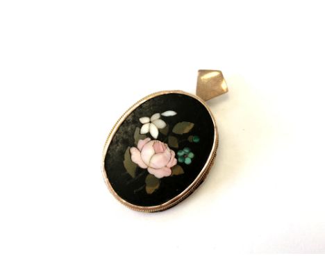 An antique gold pietra dura brooch with portrait to reverse 