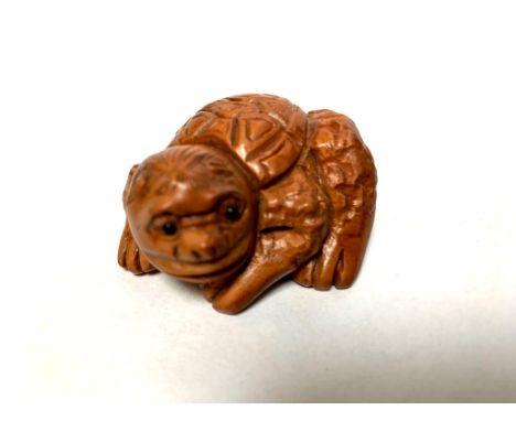 A Japanese carved fruitwood netsuke - Giant Turtle. 