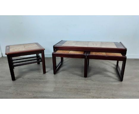 NEST OF THREE OCCASIONAL TABLES, AND A MATCHING SIDE TABLE with tile tops by Sunelm42cm x 104cmQty: 2