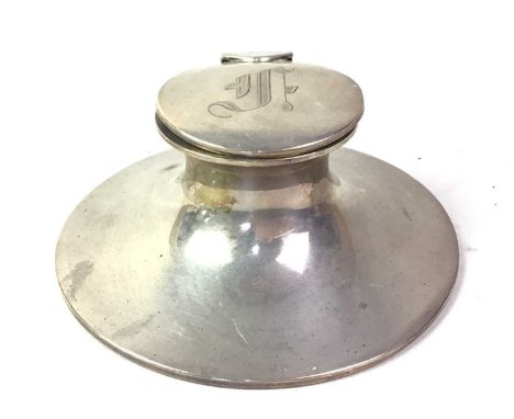 SILVER CAPSTAN INKWELL, ALONG WITH FURTHER SILVER the inkwell with initialled cover, liner missing, along with two silver lid