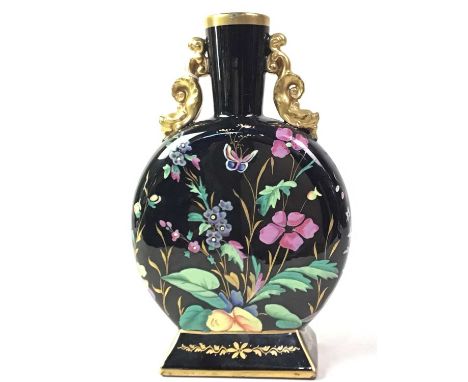 HAND PAINTED POTTERY MOON FLASK, LATE 19TH / EARLY 20TH CENTURY Chinese style, decorated with flowers and butterflies22.5cm h