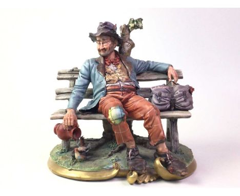 CAPODIMONTE, FIVE GROUPS comprising two each of a tramp on a bench and three each of a standing malethe tallest 27cm high Qty