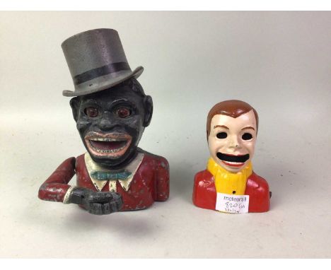 VICTORIAN MONEY BANK, AND ANOTHER comprising a jolly figure with top hat and another part figure money bank21cm highQty: 2 No