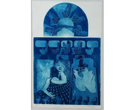 JONATHAN ROBERTSON, BUS BLUES etching, signed in pencil and APmounted, framed and under glass65cm x 48cm overall 