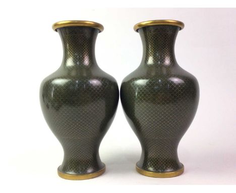PAIR OF CHINESE CLOISONNE VASES, ALONG WITH FURTHER CHINESE ITEMS the vases decorated in a fish scale design, along with a Ch