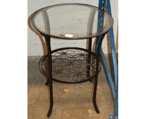 MODERN WROUGHT IRON GLASS TOP OCCASIONAL TABLE     