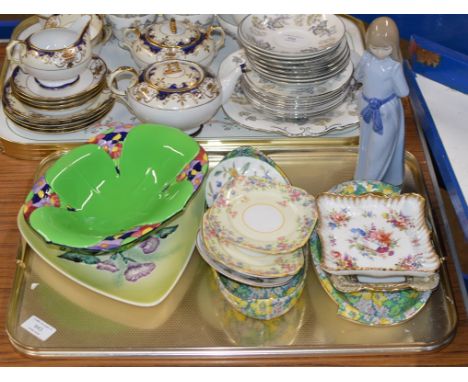 TRAY WITH GENERAL CERAMICS, NAO FIGURINE ORNAMENT, ROYAL WINTON DISHES, PIN DISHES, SAUCERS ETC     