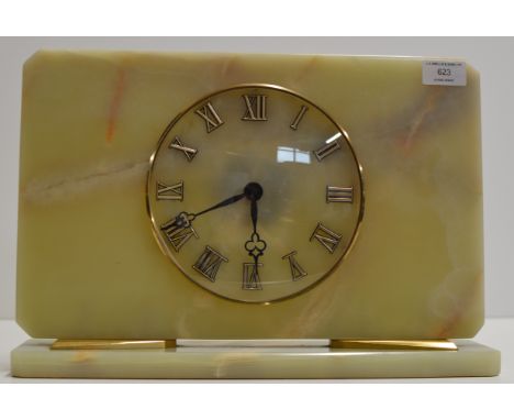 LARGE ART DECO STYLE ONYX MANTLE CLOCK     