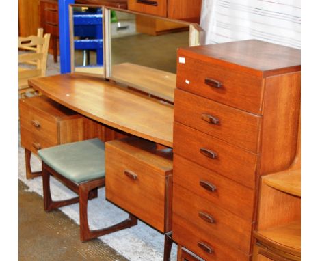 TEAK DRESSING TABLE WITH STOOL &amp; 6 DRAWER CHEST     