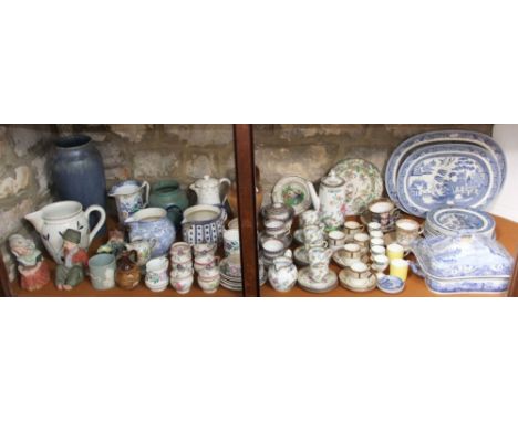 A collection of ceramics including a Copeland & Garrett blue and white printed tureen cover and stand, further blue and white