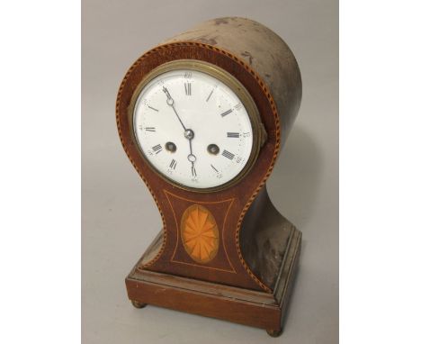Edwardian mahogany inlaid two train mantle clock, 29cm high