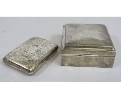 Edwardian silver cigarette case together with a further engine turned cedar lined cigarette box (2)