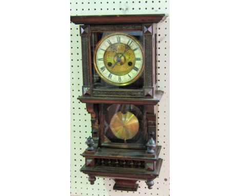 Early 20th century Eccles bros of Evesham drop dial wall clock, gilt 6" two train dial with enamel chapter ring, in an archit