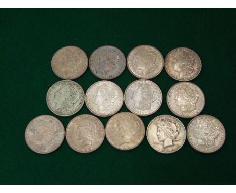 American Silver Dollars - Ten Morgan dollars, 1883, 1889, 1890, 1898, 1900 x 2, 1921 x 4, plus three Peace Dollars, 1922 x 2 