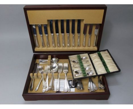 Teak cased canteen of various silver plated beaded flatware together with a further part fitted suite of teaspoons and sugar 