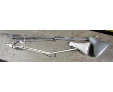 A vintage anglepoise work/reading light with G clamp, labelled 1001 lamps ltd, together with one other similar (2)