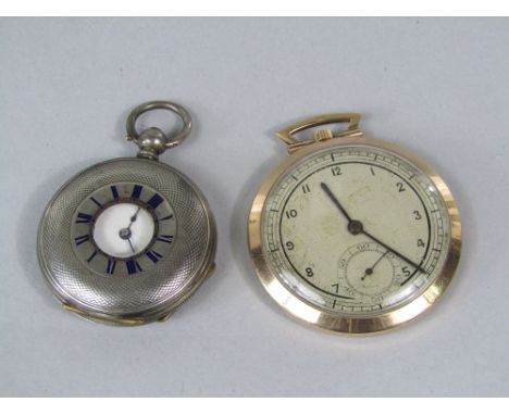 1940s slim 9ct gold pocket watch with subsidiary second dial having inscription to the back, 42.2 grams gross; together with 