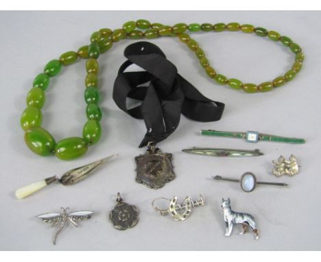 Collection of silver and white metal jewellery and bijouterie to include two enamelled bar brooches, together with a graduate