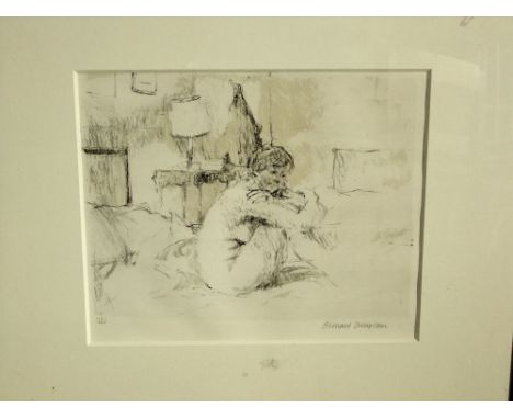 Bernard Dunstan RA (British 1920 - 2017) interior with nude figure on a bed, signed limited edition lithograph, number 113/12
