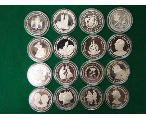 A collection of Westminster silver proof coinage, sixteen coronation anniversary crowns, 1953-1993 - commonwealth countries, 