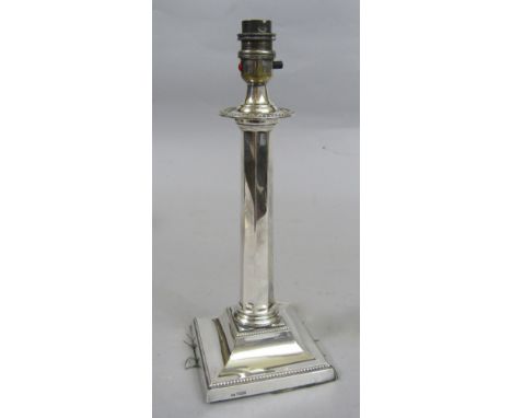 A 1930s silver faceted column table lamp on swept square base, maker RP, Sheffield 1933, 33cm high