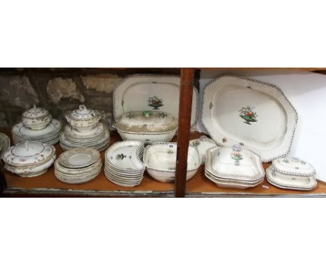 A collection of Copeland Spode dinner wares with flower vase decoration including a large tureen and cover, further tureens a