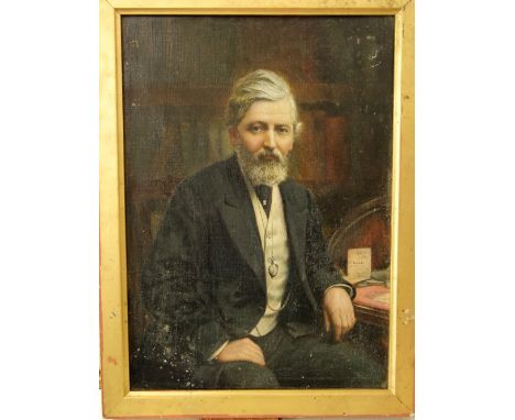 Arthur Foord Hughes (British 1856-1914) - Half length portrait of J T Curwen Esq, seated in his library, oil on canvas, signe